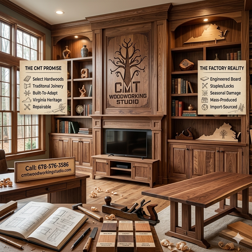 custom handcrafted wood furniture in Virginia workshop