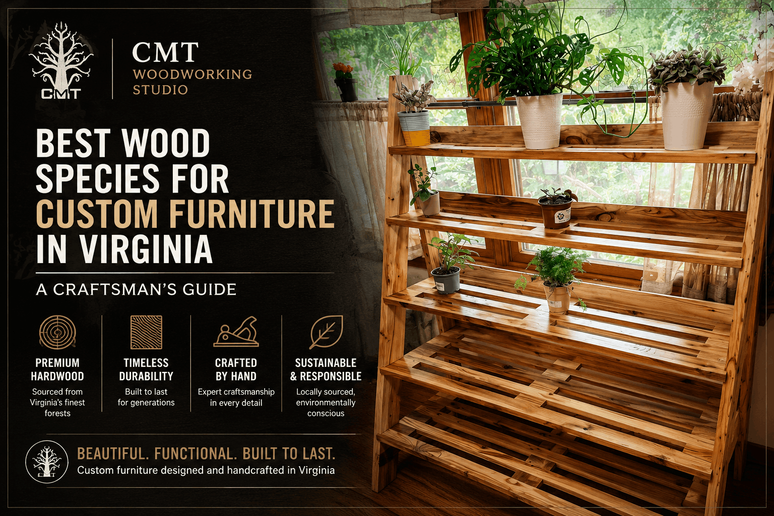 Custom furniture crafted from premium hardwood lumber in Virginia including oak walnut and cherry wood