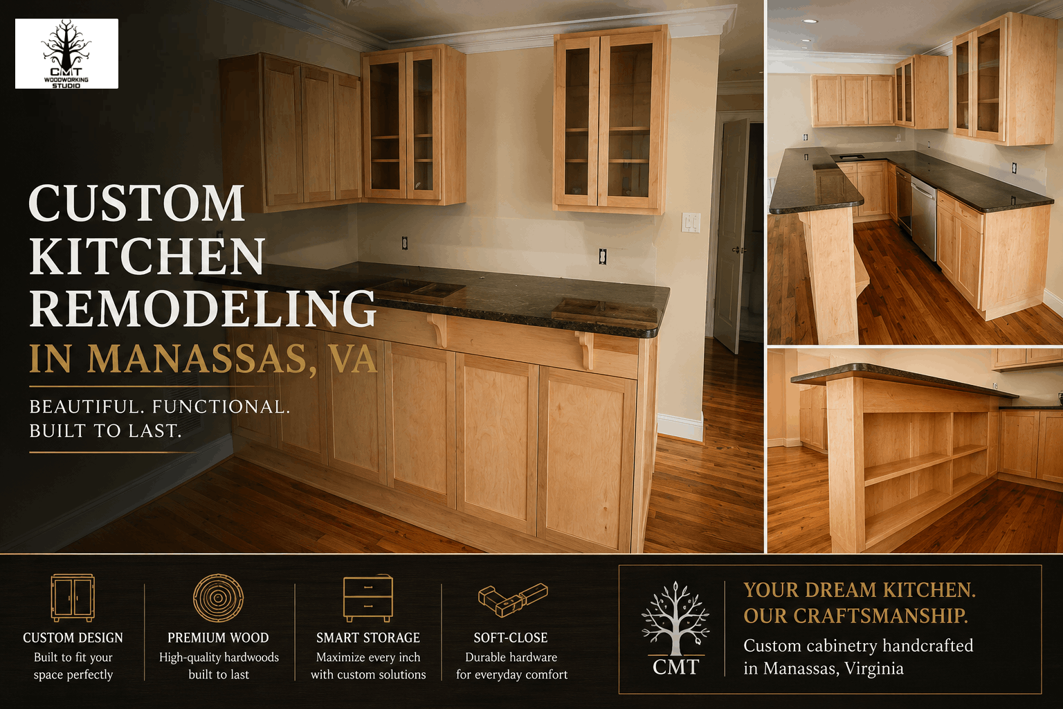 Custom kitchen remodeling project in Manassas VA featuring handcrafted wood cabinetry